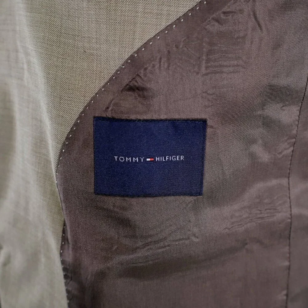 Tommy‎ Hilfiger Brown Tan Sharkskin Wool 44R 2 Button Blazer